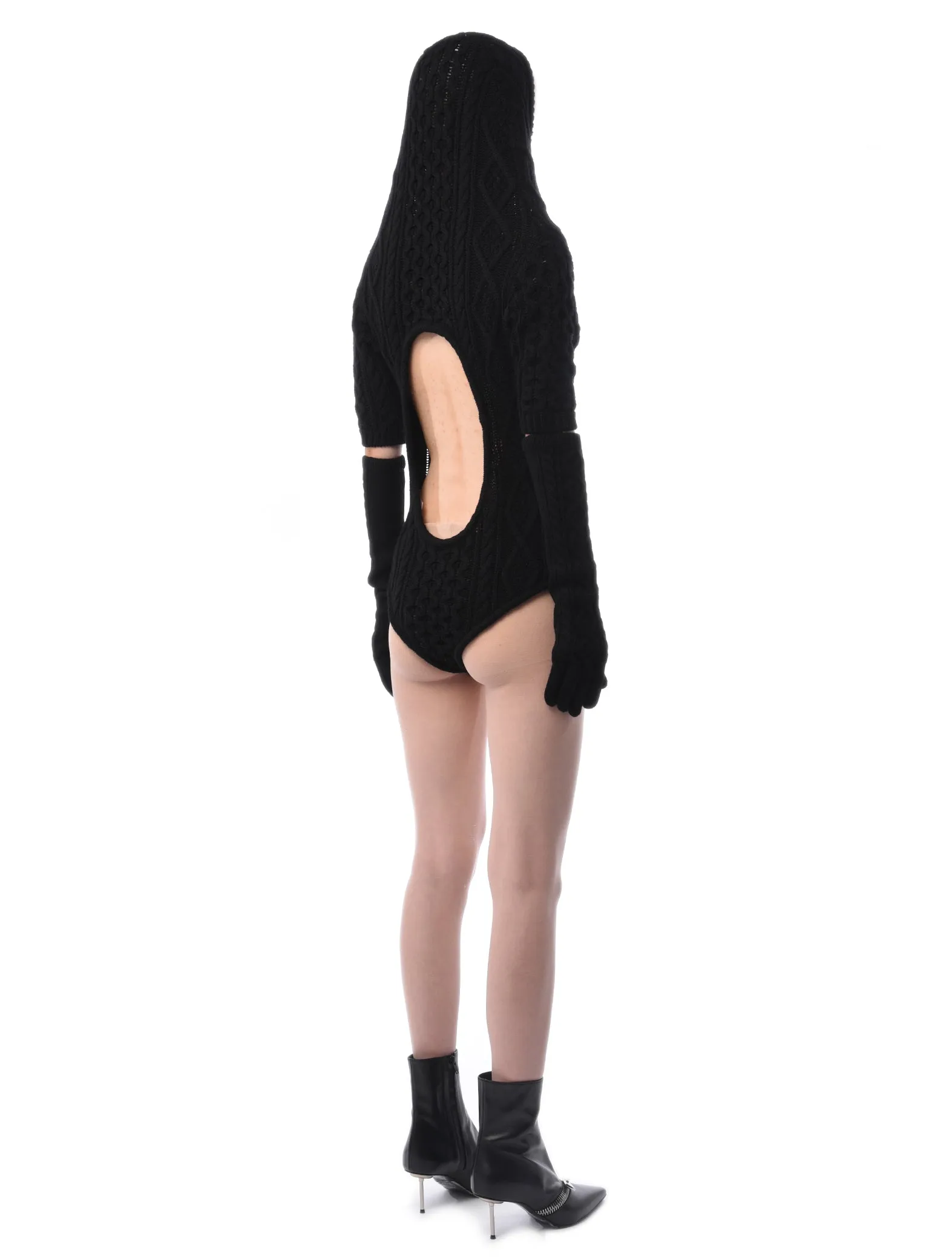 Coperni Hooded Cable Knit Bodysuit Black