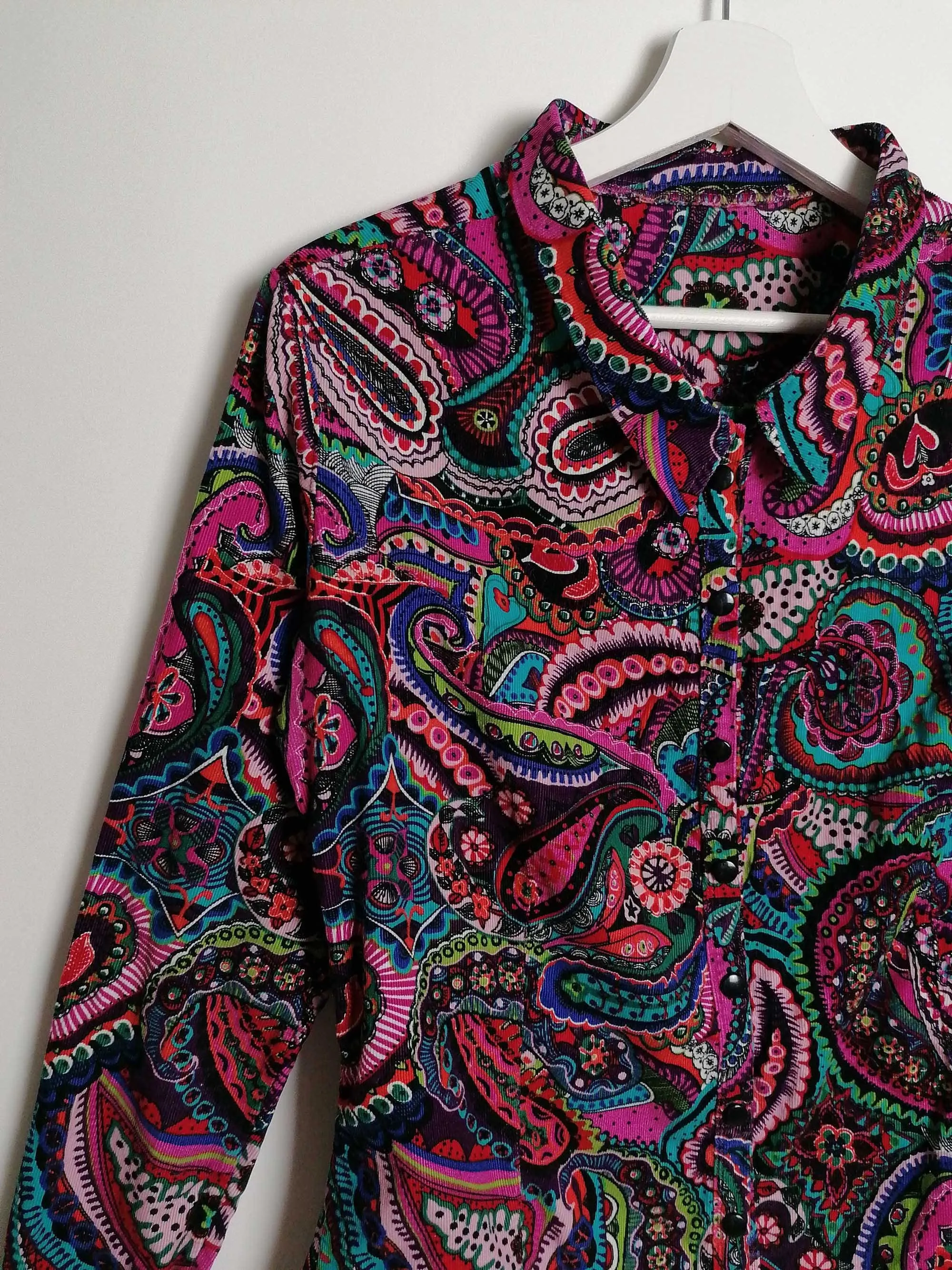 Corduroy Shirt Paisley Pattern 70's Style - size XS-S