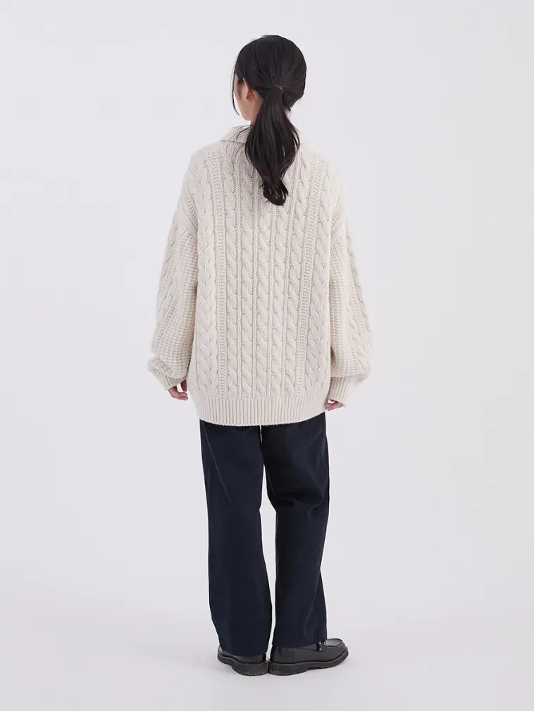 COVERNAT  |[COVERNAT]★ Lambswool Aran Cable Knit Cardigan