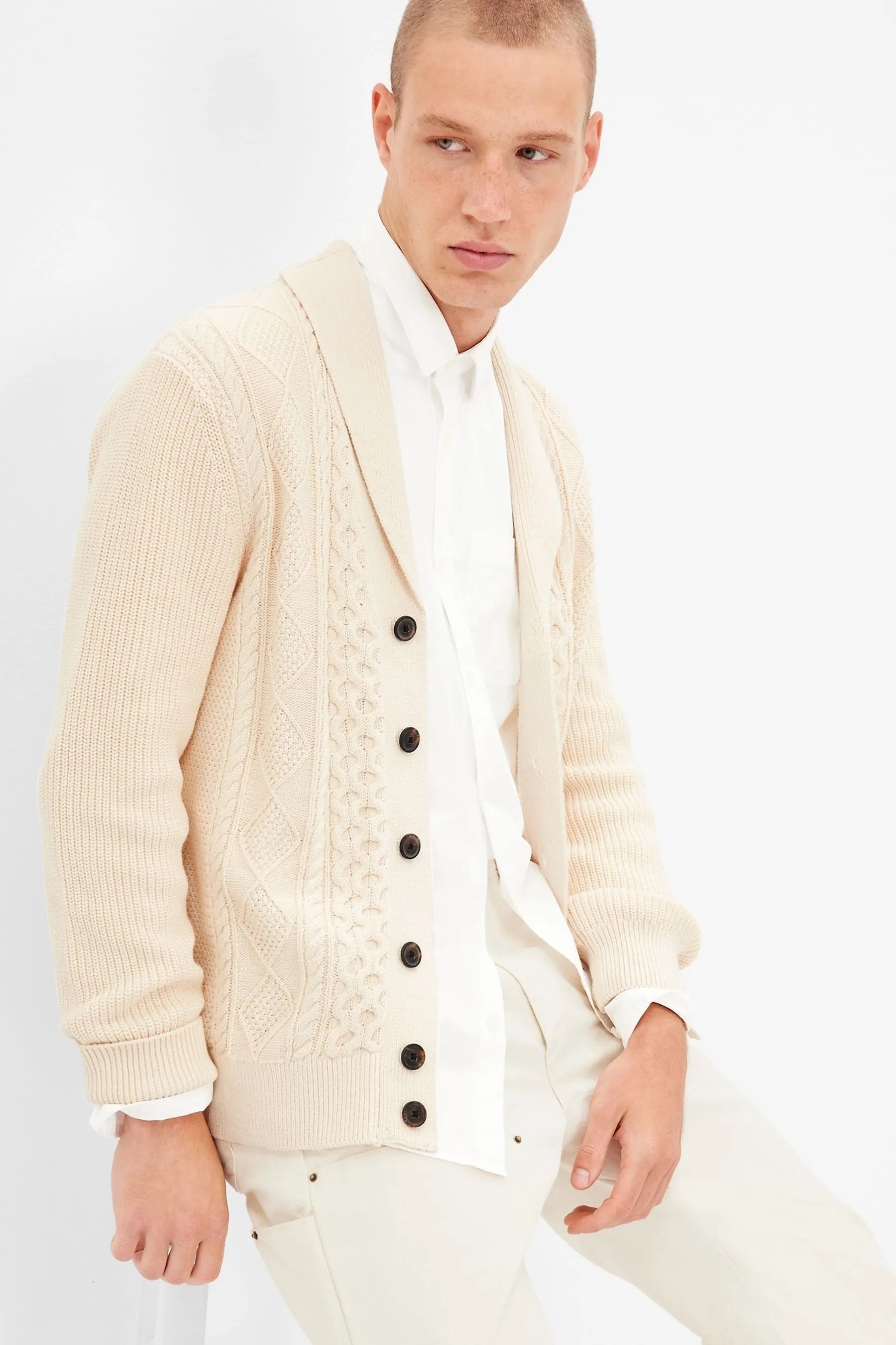 Cream Cable-Knit Cardigan