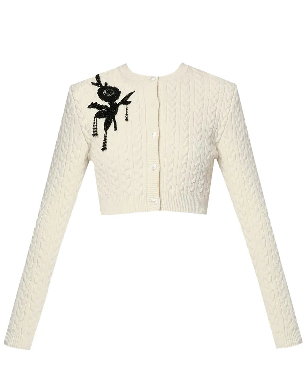 Cream Embellished Knit Crop Cardigan