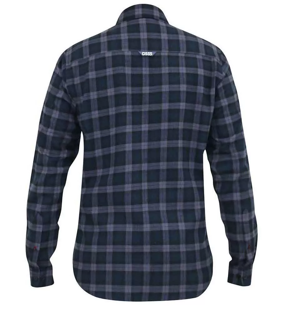 D555 Big Mens Navy Flannel Check Shirt With Long Sleeves (LUTON)