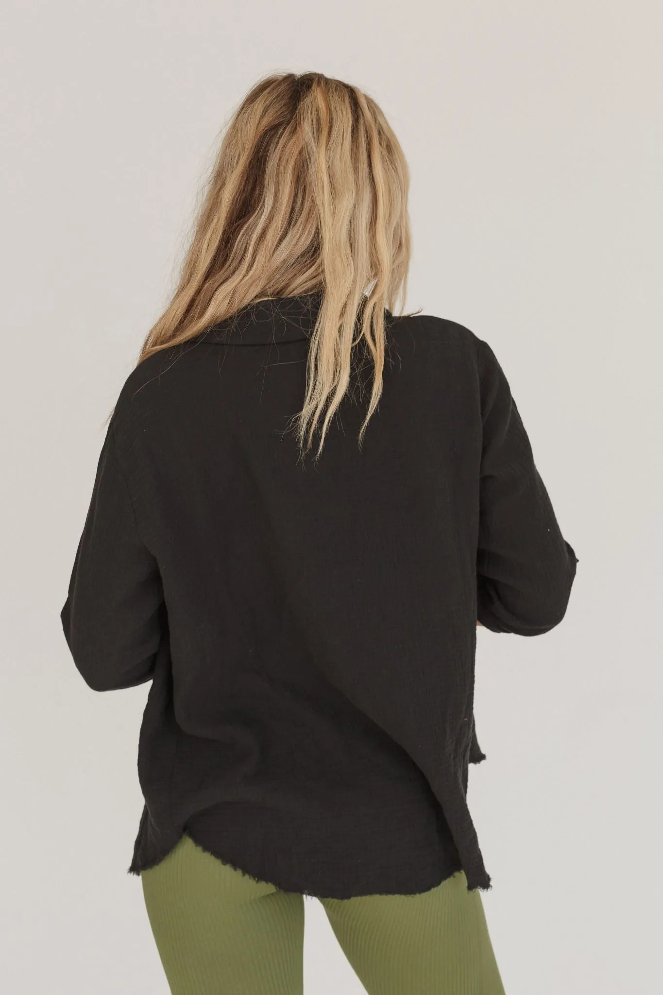 Deema Double Gauze Button Down Top - Black