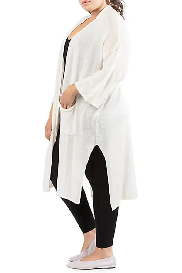 Dex Plus Open-Front Side-Slit Long Cardigan