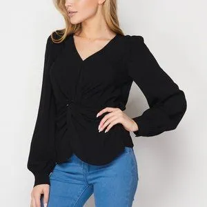 DOWN TO BUSINESS V-Neck Blouse Black