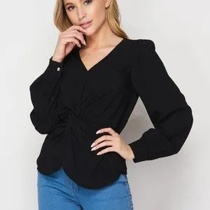 DOWN TO BUSINESS V-Neck Blouse Black