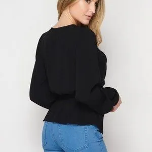 DOWN TO BUSINESS V-Neck Blouse Black