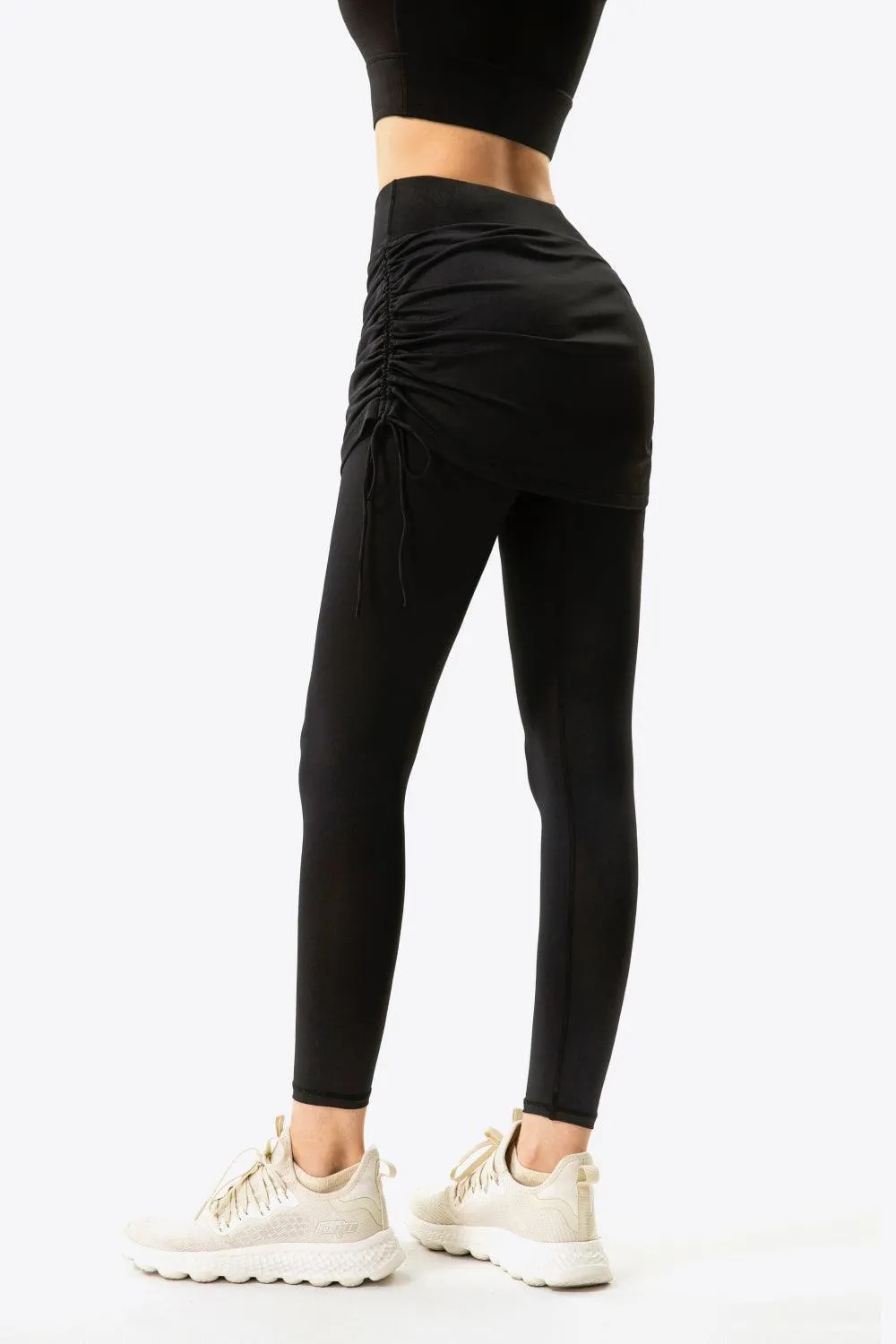 Drawstring Ruched Faux Layered Yoga Leggings