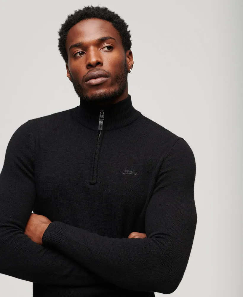 Essential Embroidered Knit Henley Jumper | Black