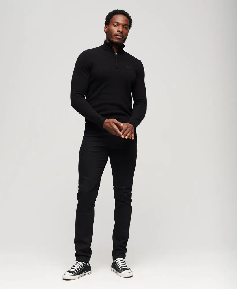 Essential Embroidered Knit Henley Jumper | Black