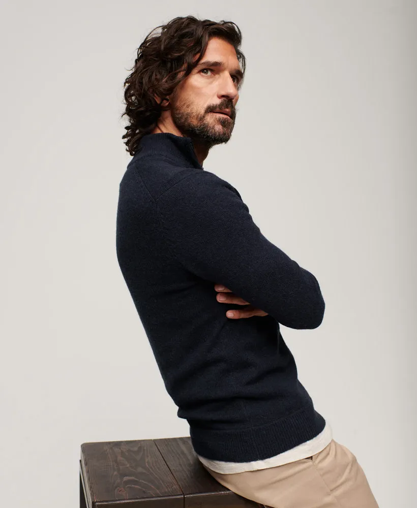 Essential Embroidered Knit Henley Jumper | Carbon Navy Marle