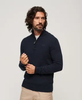 Essential Embroidered Knit Henley Jumper | Carbon Navy Marle