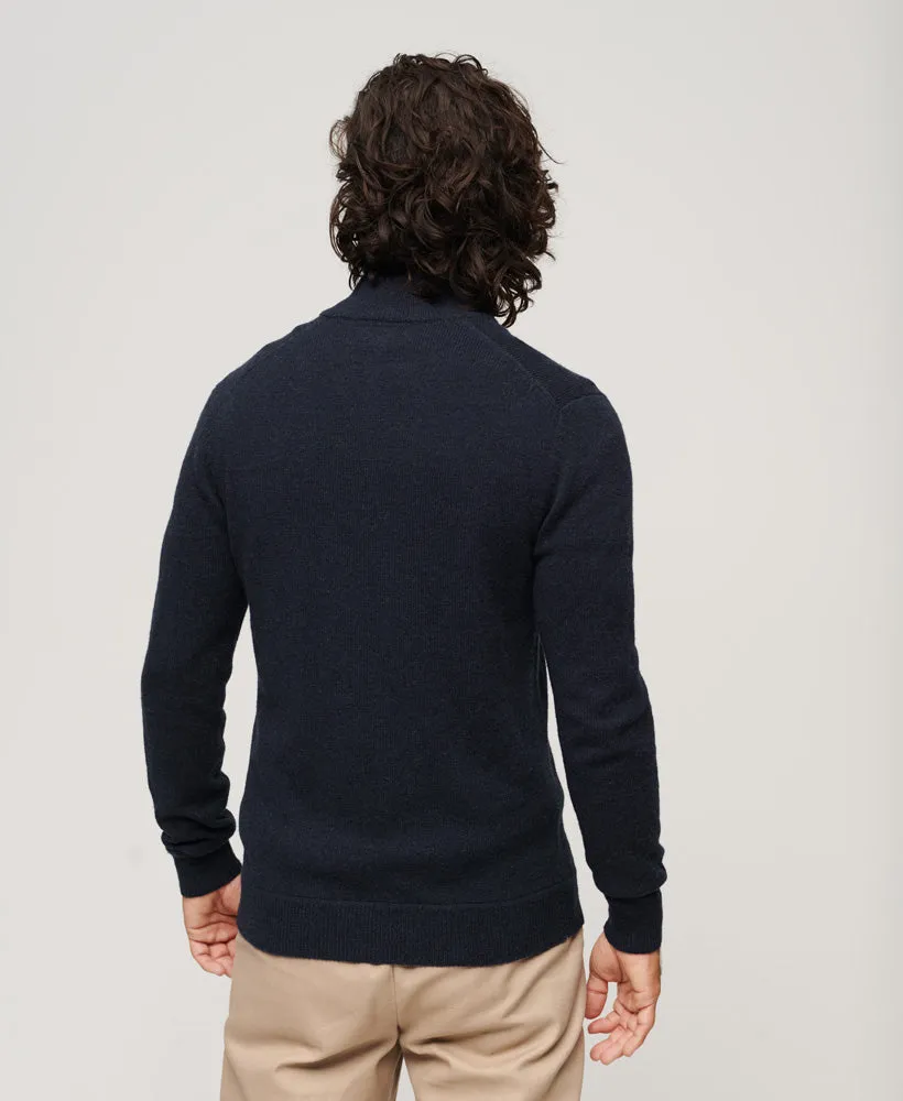 Essential Embroidered Knit Henley Jumper | Carbon Navy Marle