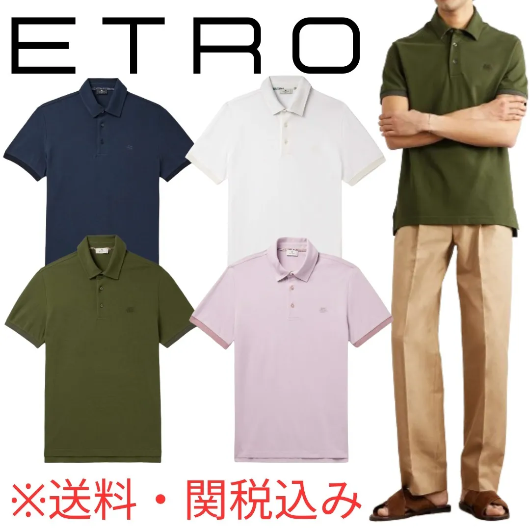 ETRO  |Pullovers Cotton Short Sleeves Logo Luxury Polos