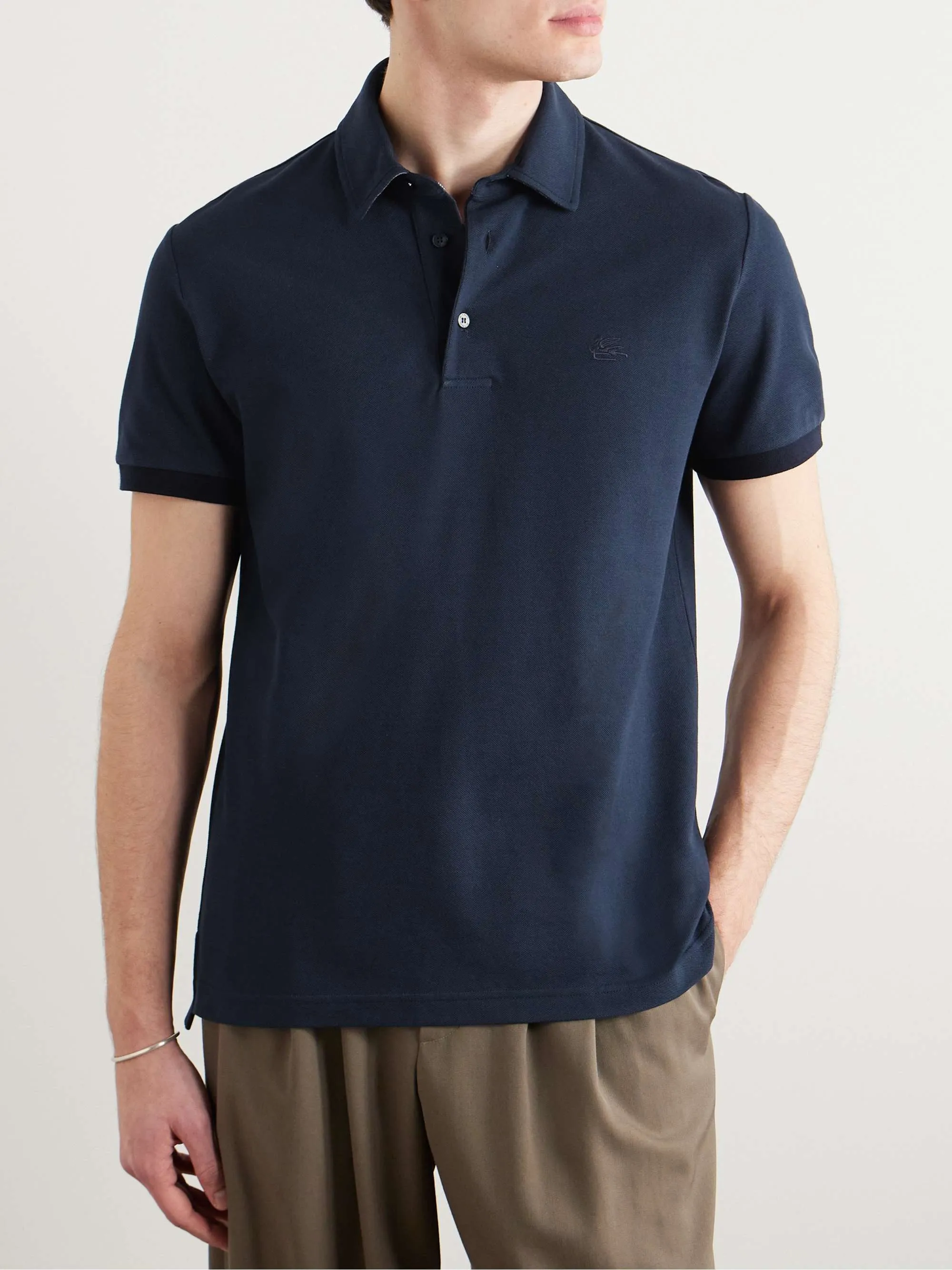 ETRO  |Pullovers Cotton Short Sleeves Logo Luxury Polos