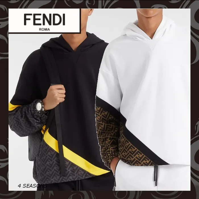 FENDI  |Pullovers Monogram Long Sleeves Cotton Logo Luxury Hoodies