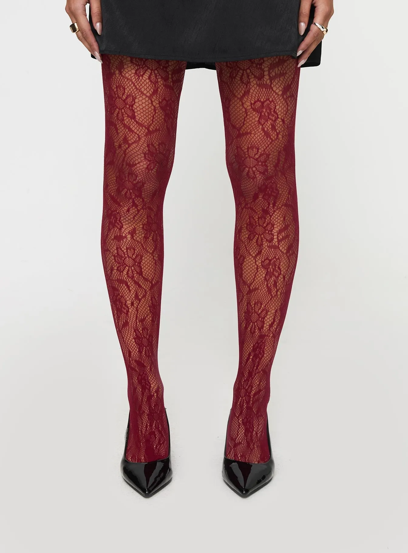 Fior Lace Stockings Red