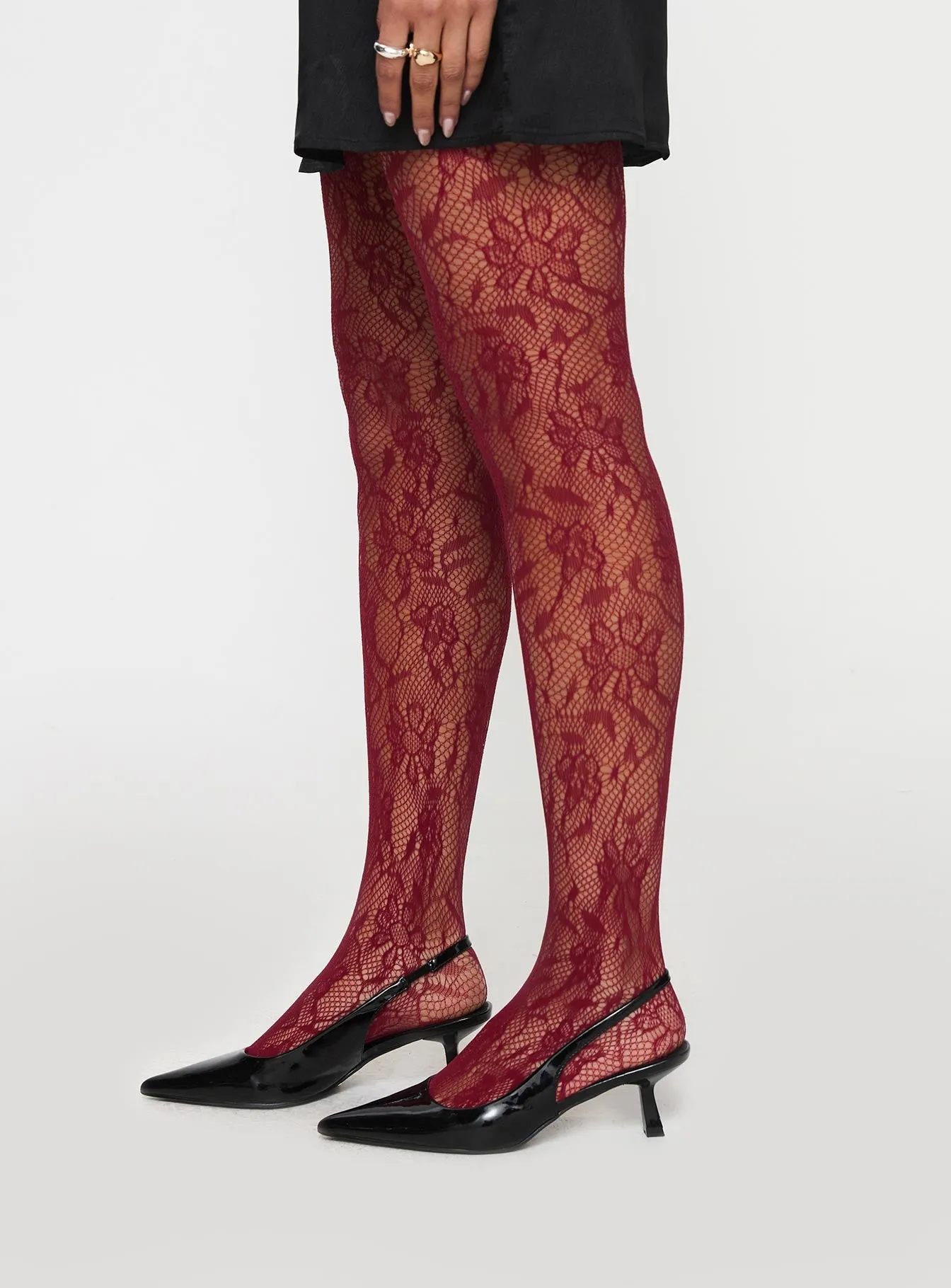 Fior Lace Stockings Red