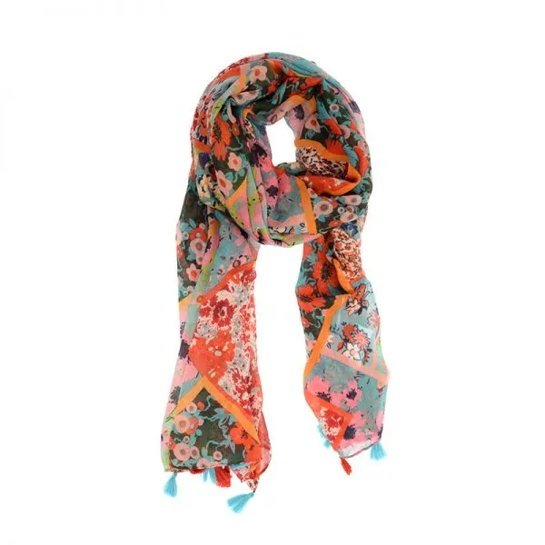 Floral Boho Patch Tassel Scarf