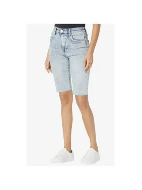 FRAYED JEANS Womens Light Blue Zippered Baggy Raw Hem High Waist Shorts