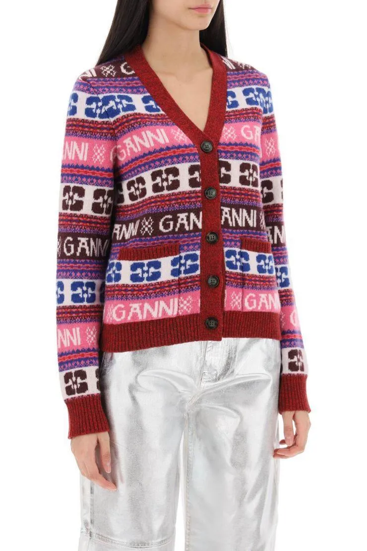 Ganni  |Casual Style Long Sleeves Elegant Style Logo Cardigans