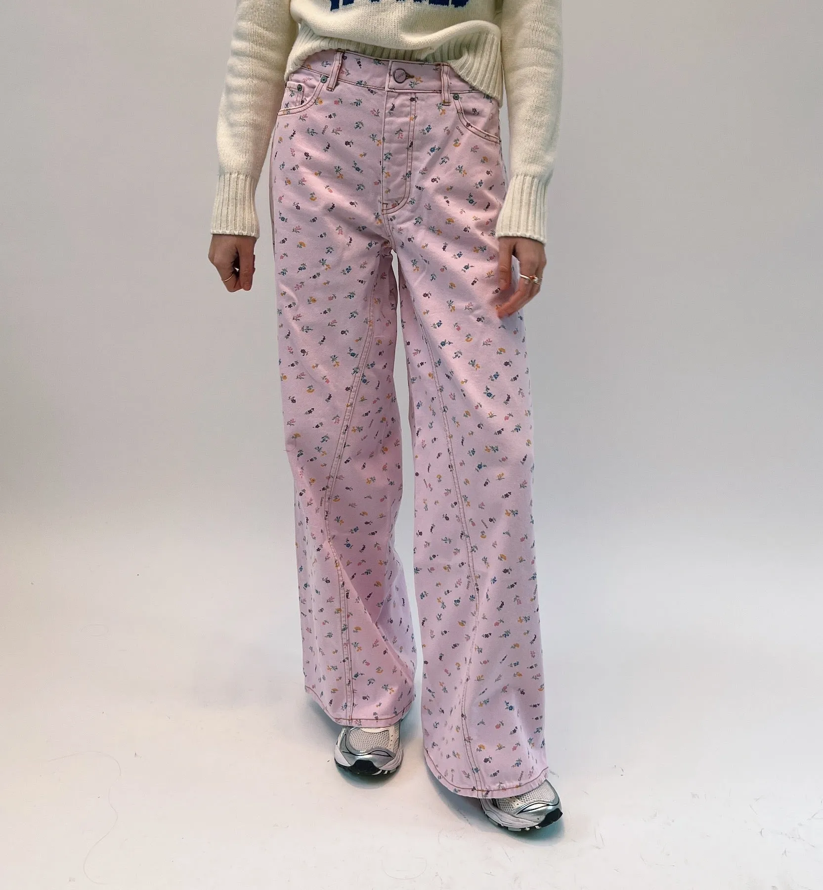 GANNI Pink Tulle Print Denim Jeans