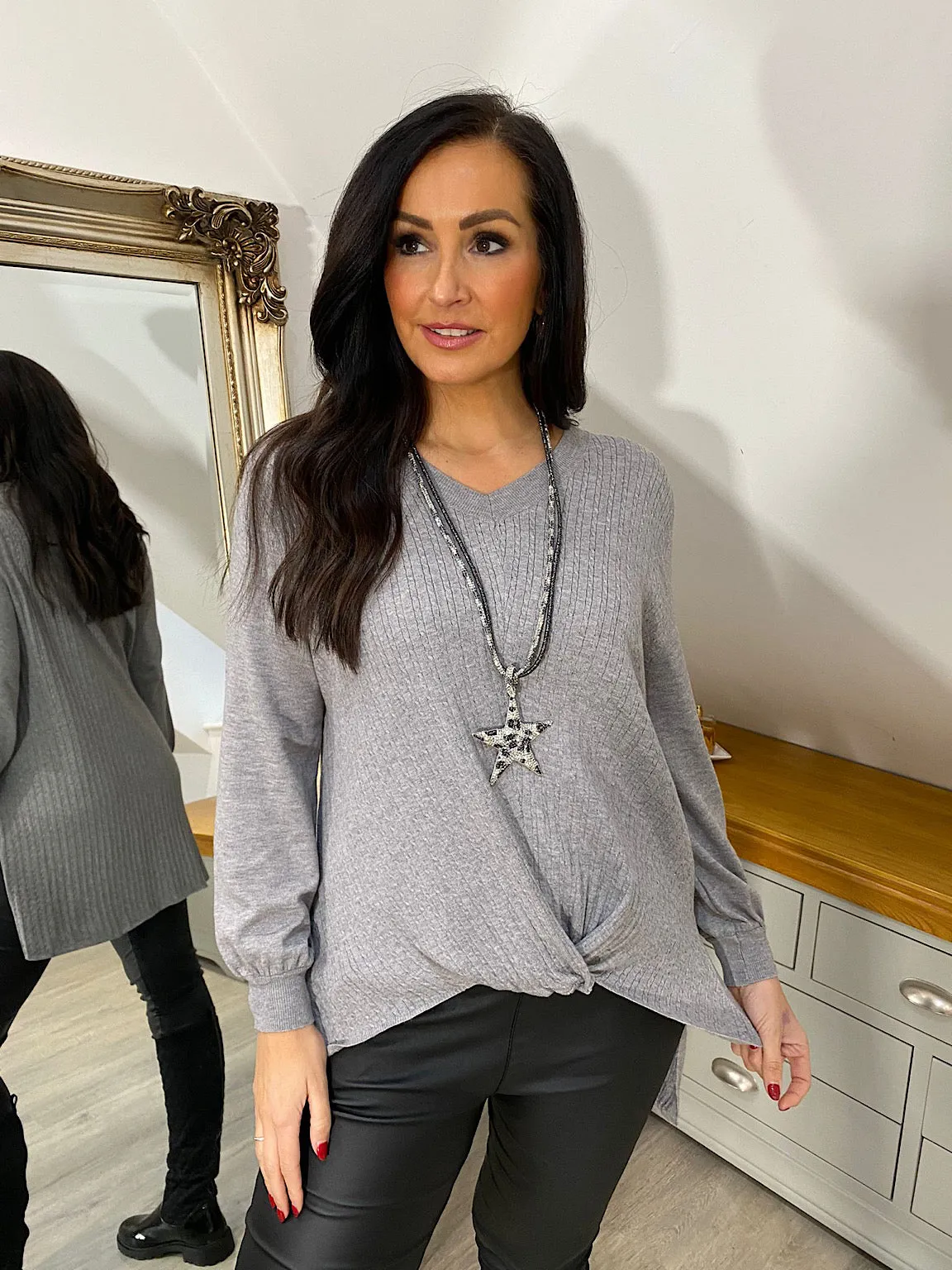 Grey Twist Cable Knit Tina