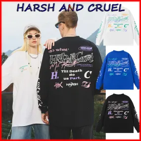 HARSH AND CRUEL  |Crew Neck Unisex Street Style Long Sleeves Cotton Oversized