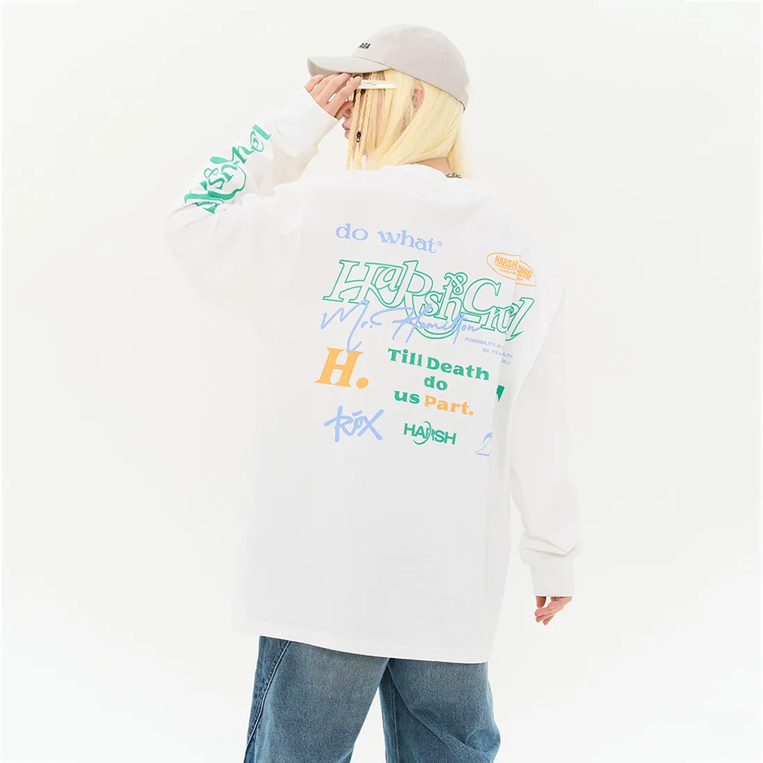 HARSH AND CRUEL  |Crew Neck Unisex Street Style Long Sleeves Cotton Oversized