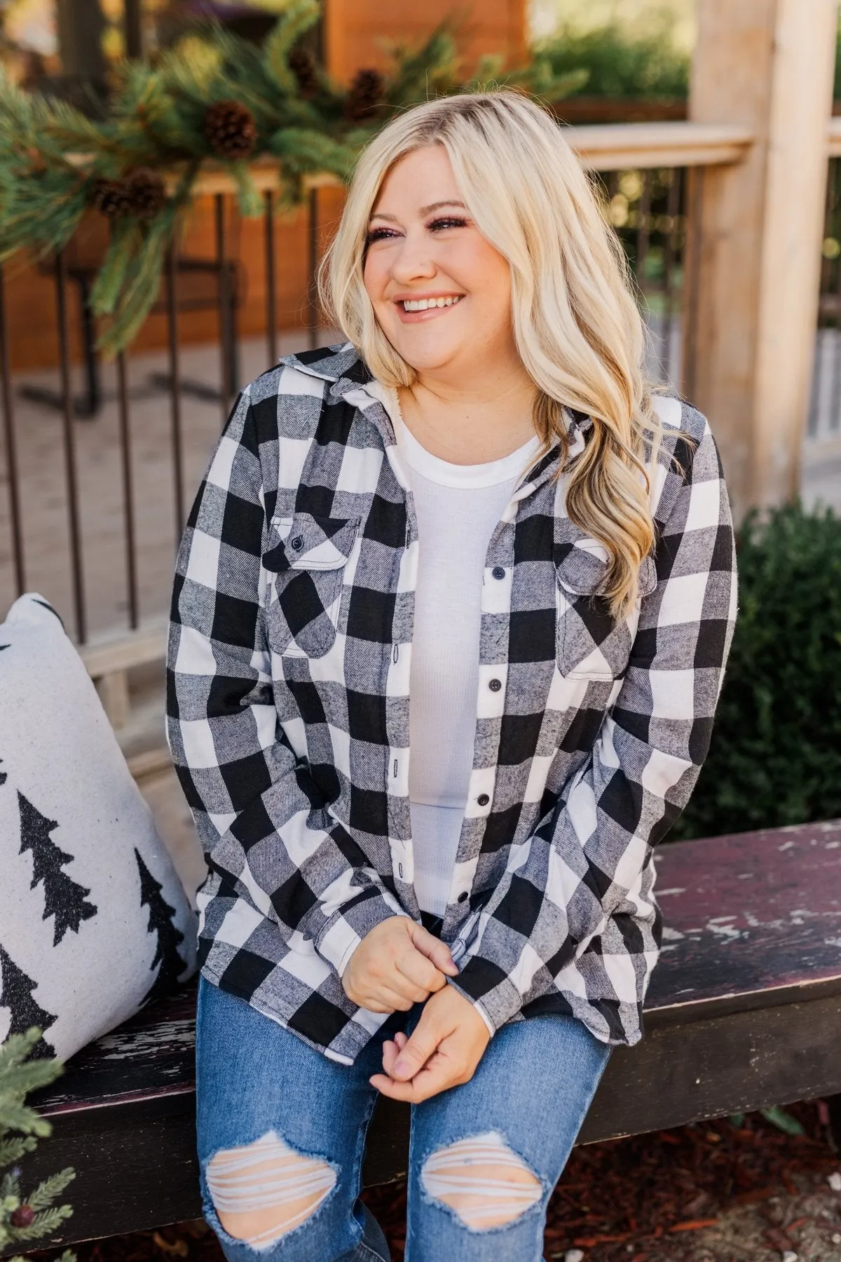 Holiday Wishes Plaid Button Down- Black & Ivory