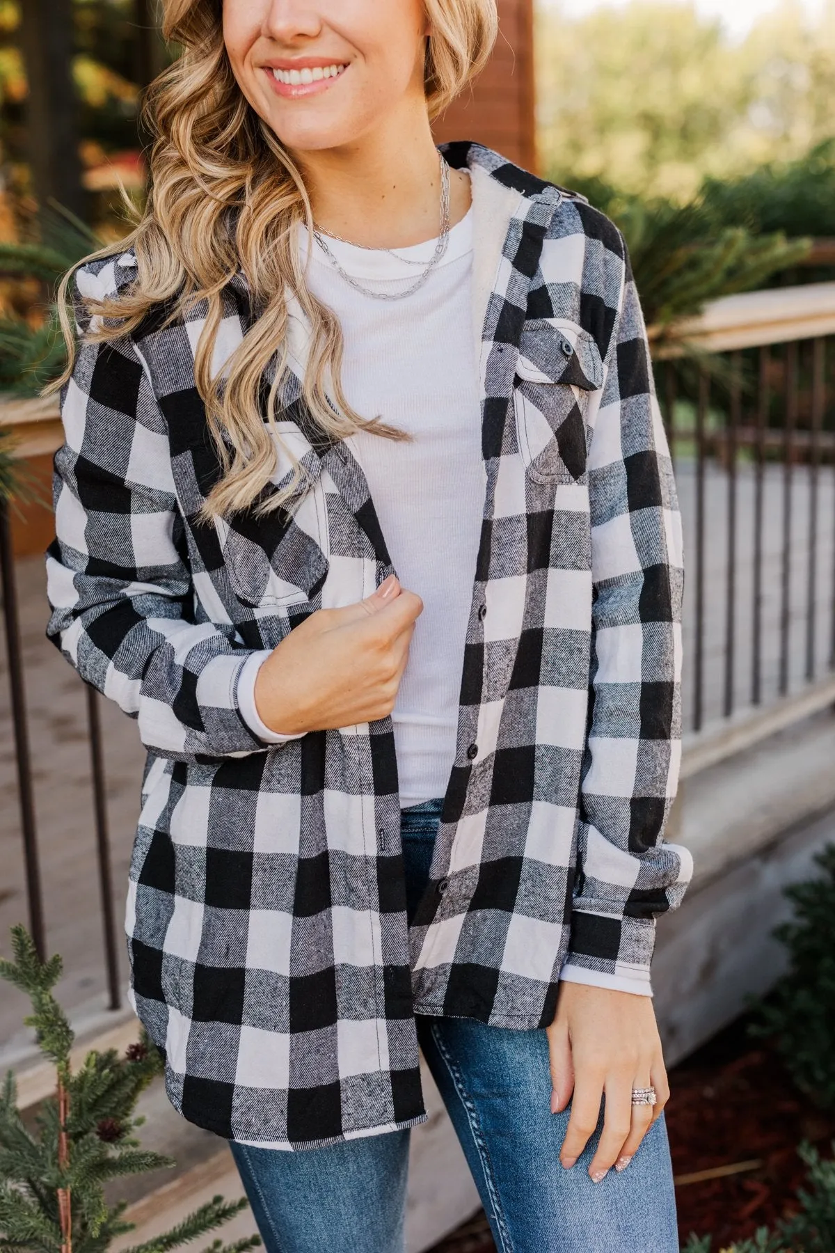 Holiday Wishes Plaid Button Down- Black & Ivory