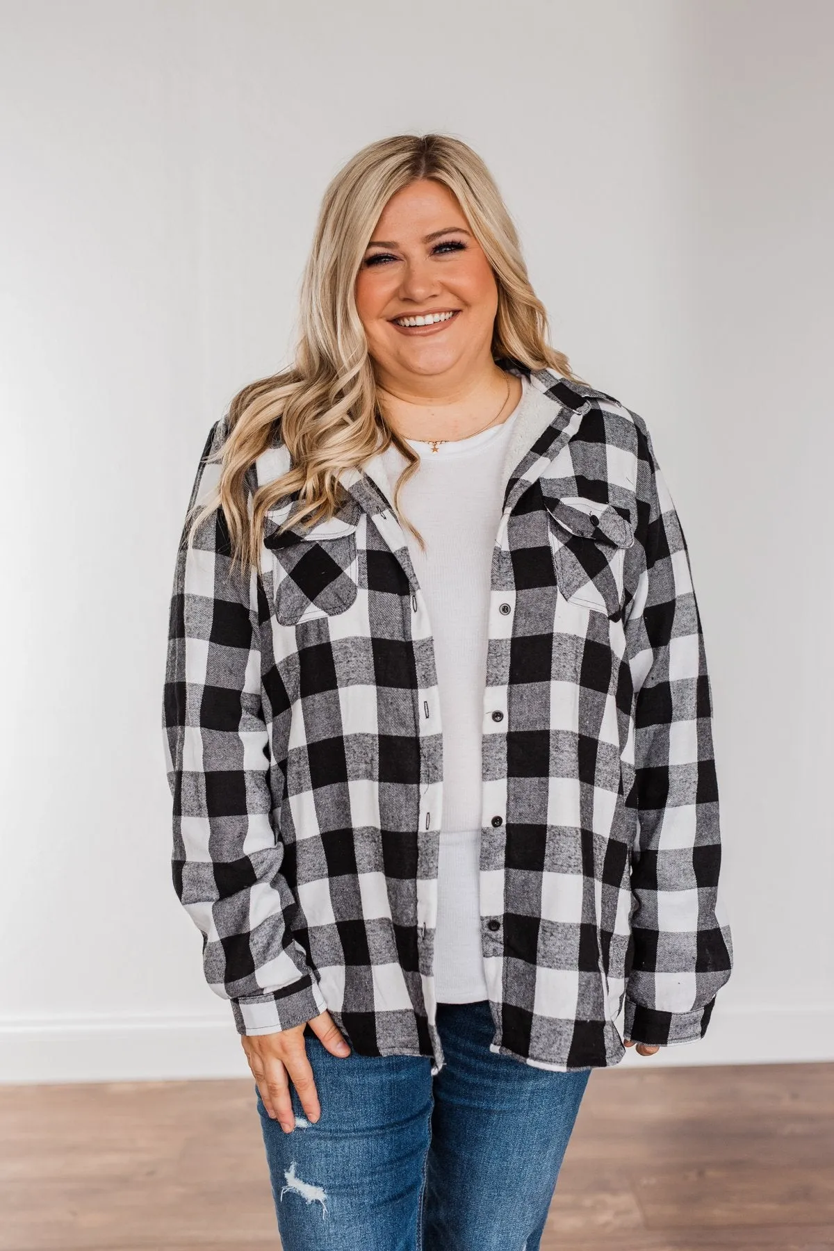 Holiday Wishes Plaid Button Down- Black & Ivory