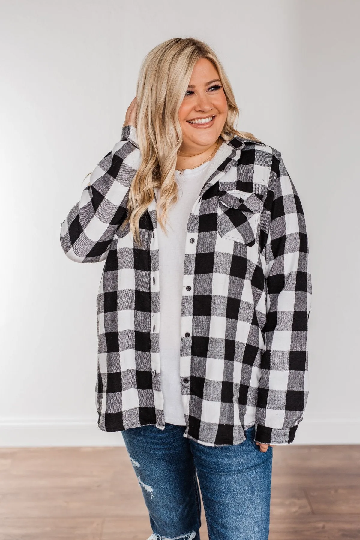 Holiday Wishes Plaid Button Down- Black & Ivory