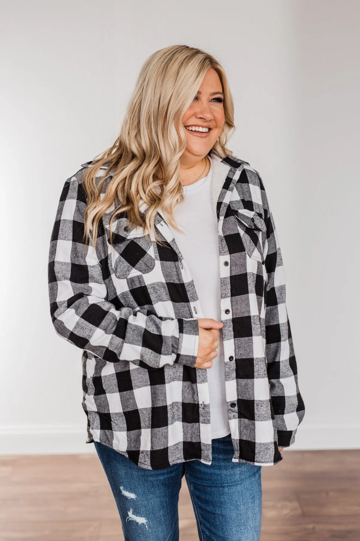 Holiday Wishes Plaid Button Down- Black & Ivory