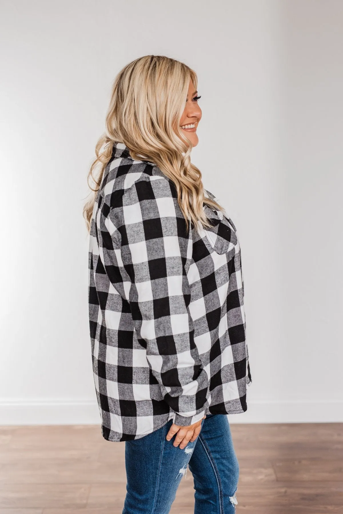 Holiday Wishes Plaid Button Down- Black & Ivory