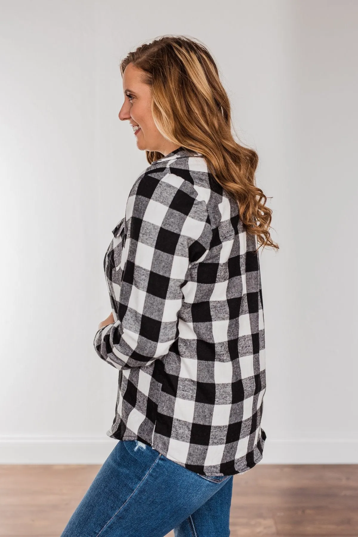 Holiday Wishes Plaid Button Down- Black & Ivory