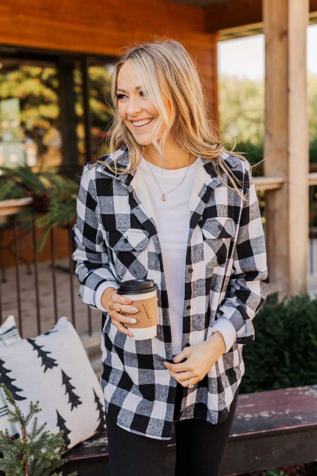 Holiday Wishes Plaid Button Down- Black & Ivory