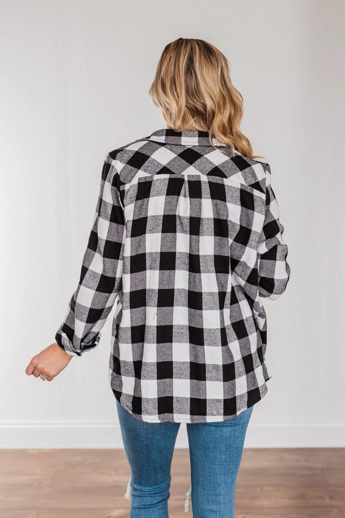 Holiday Wishes Plaid Button Down- Black & Ivory