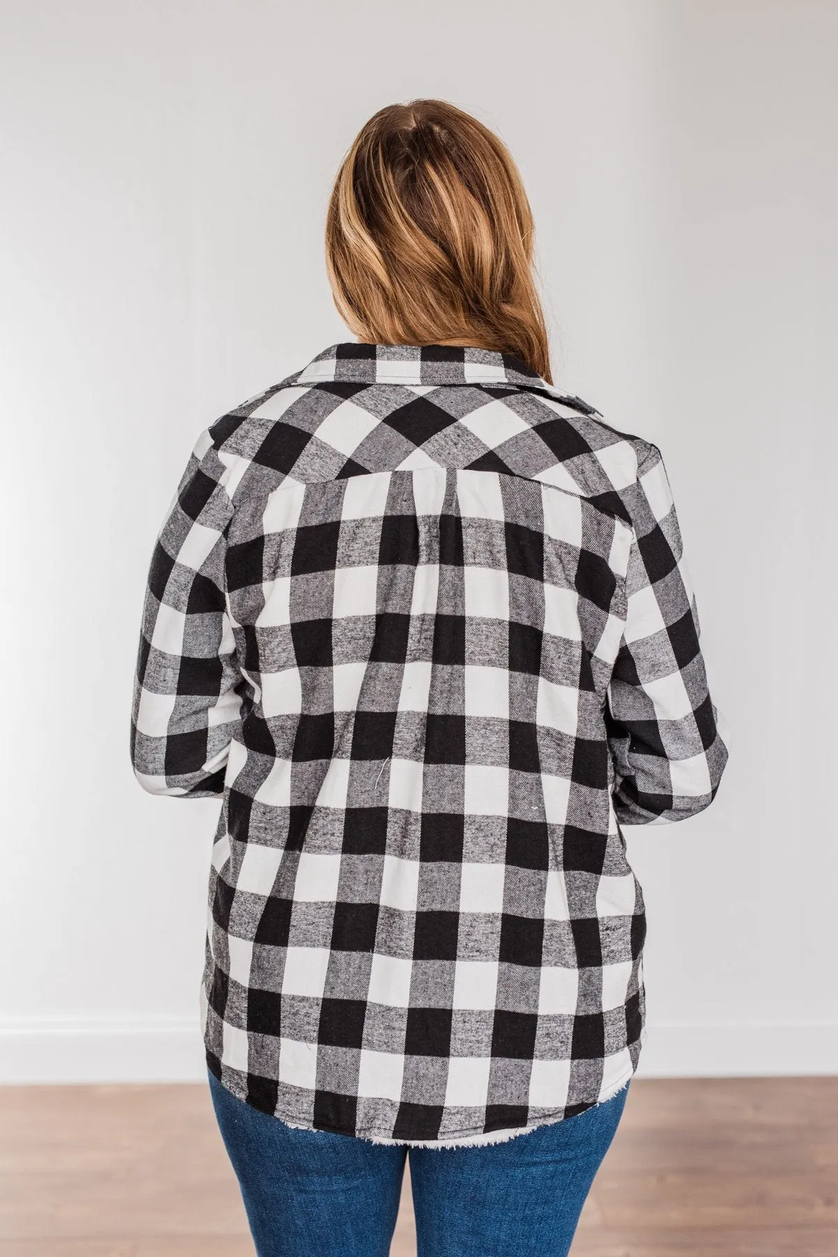 Holiday Wishes Plaid Button Down- Black & Ivory