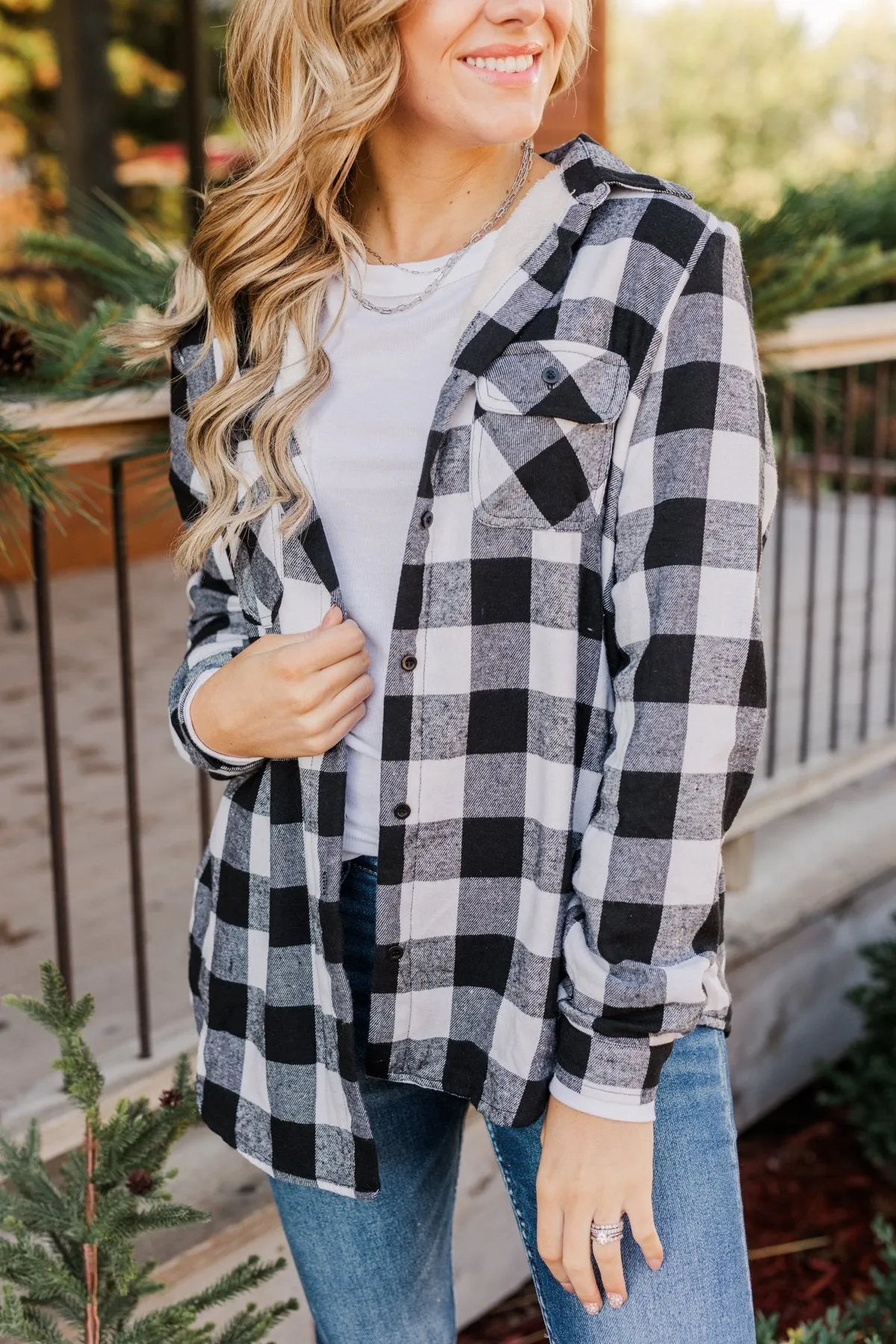 Holiday Wishes Plaid Button Down- Black & Ivory