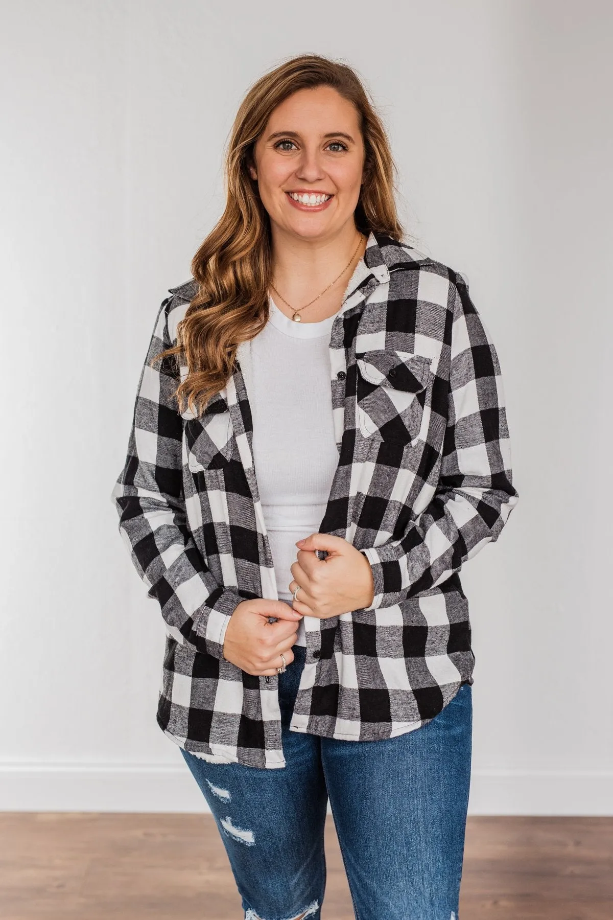 Holiday Wishes Plaid Button Down- Black & Ivory