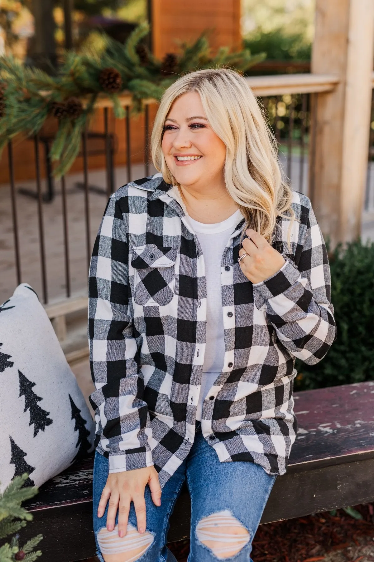 Holiday Wishes Plaid Button Down- Black & Ivory