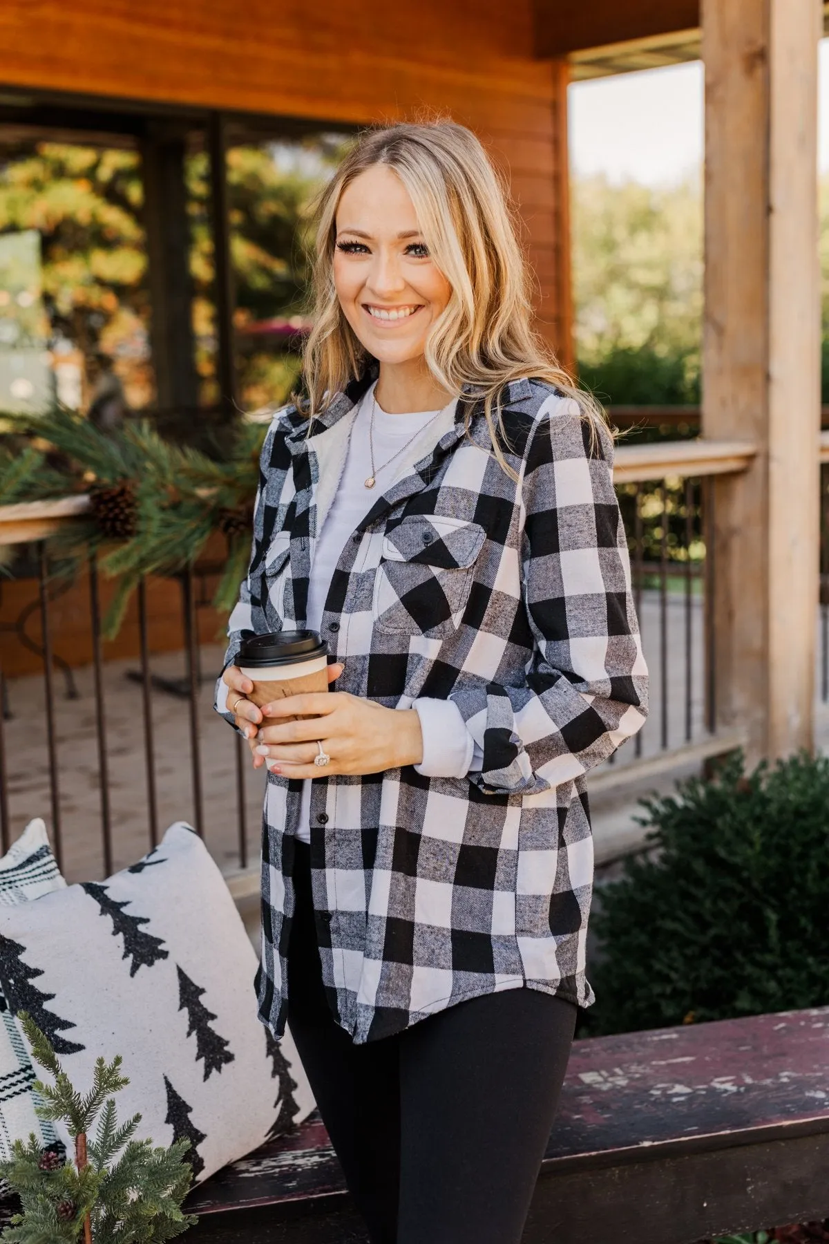 Holiday Wishes Plaid Button Down- Black & Ivory