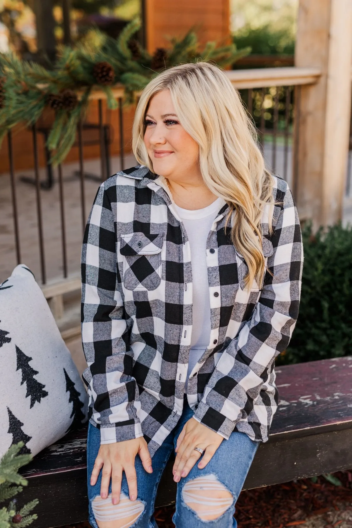 Holiday Wishes Plaid Button Down- Black & Ivory