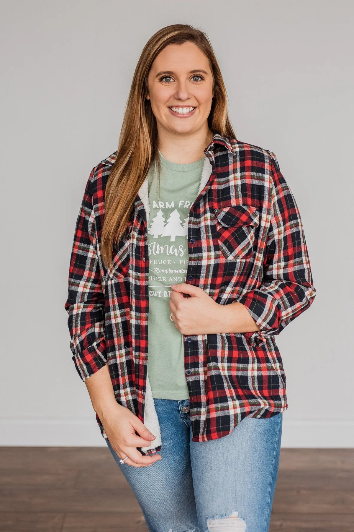 Holiday Wishes Plaid Button Down- Red & Ivory