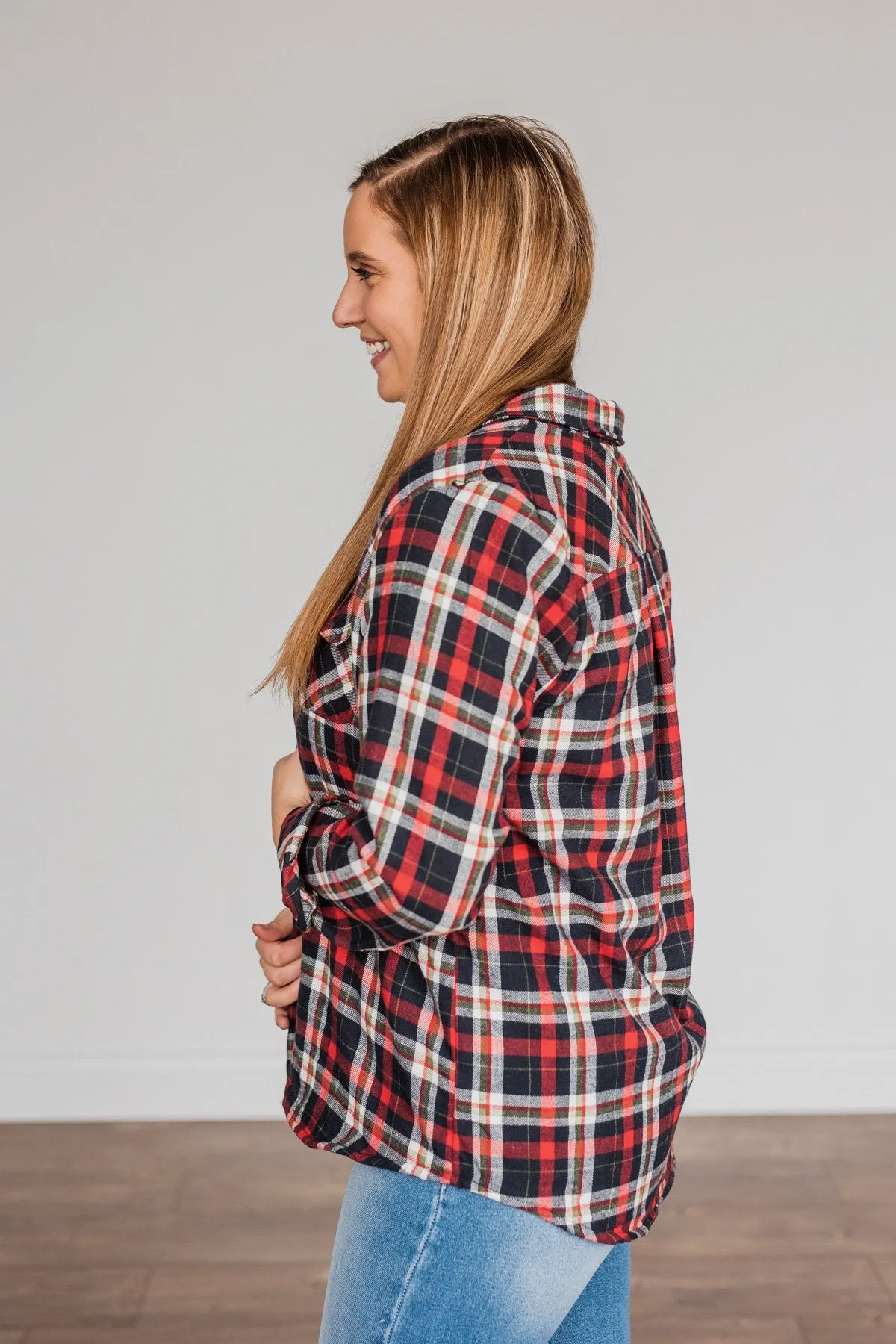 Holiday Wishes Plaid Button Down- Red & Ivory