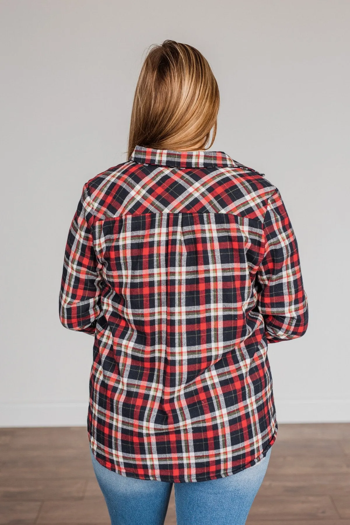 Holiday Wishes Plaid Button Down- Red & Ivory