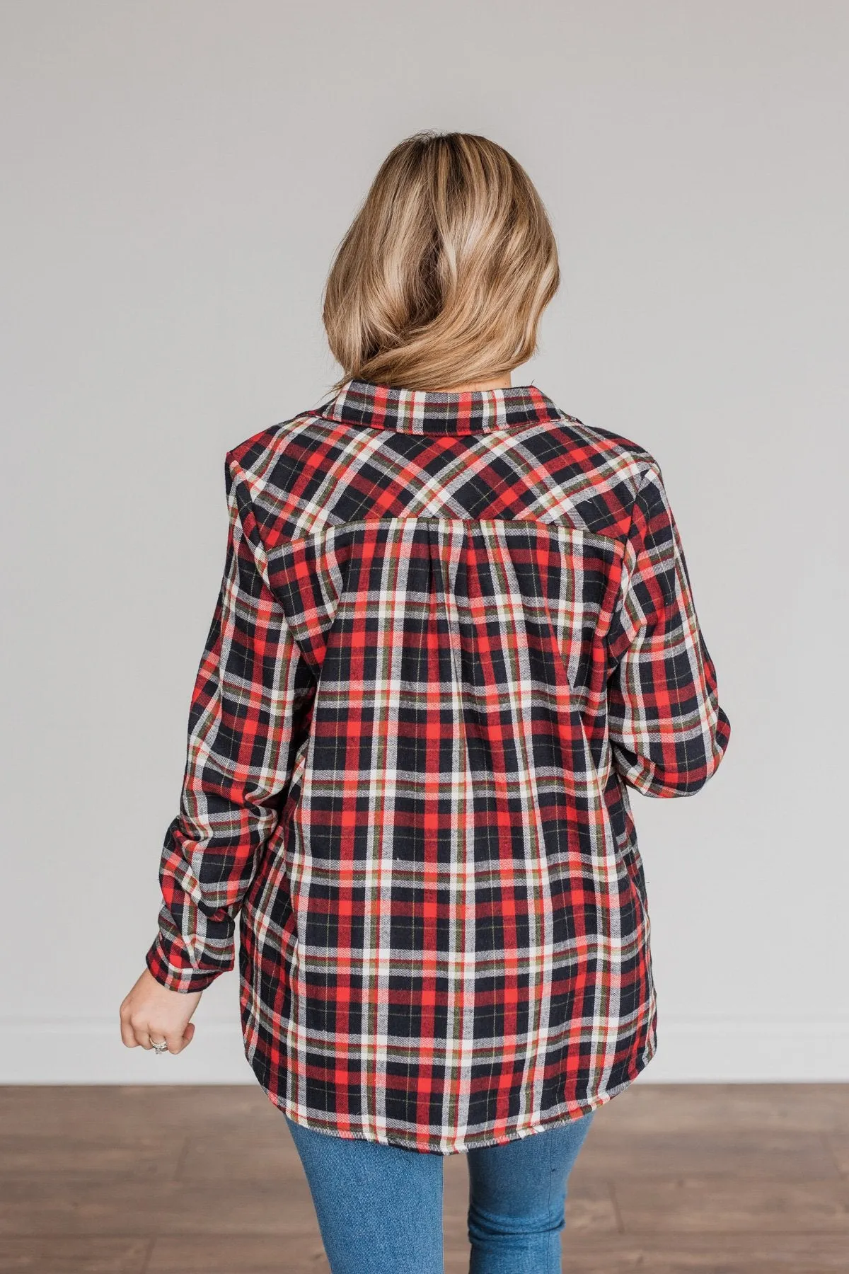 Holiday Wishes Plaid Button Down- Red & Ivory