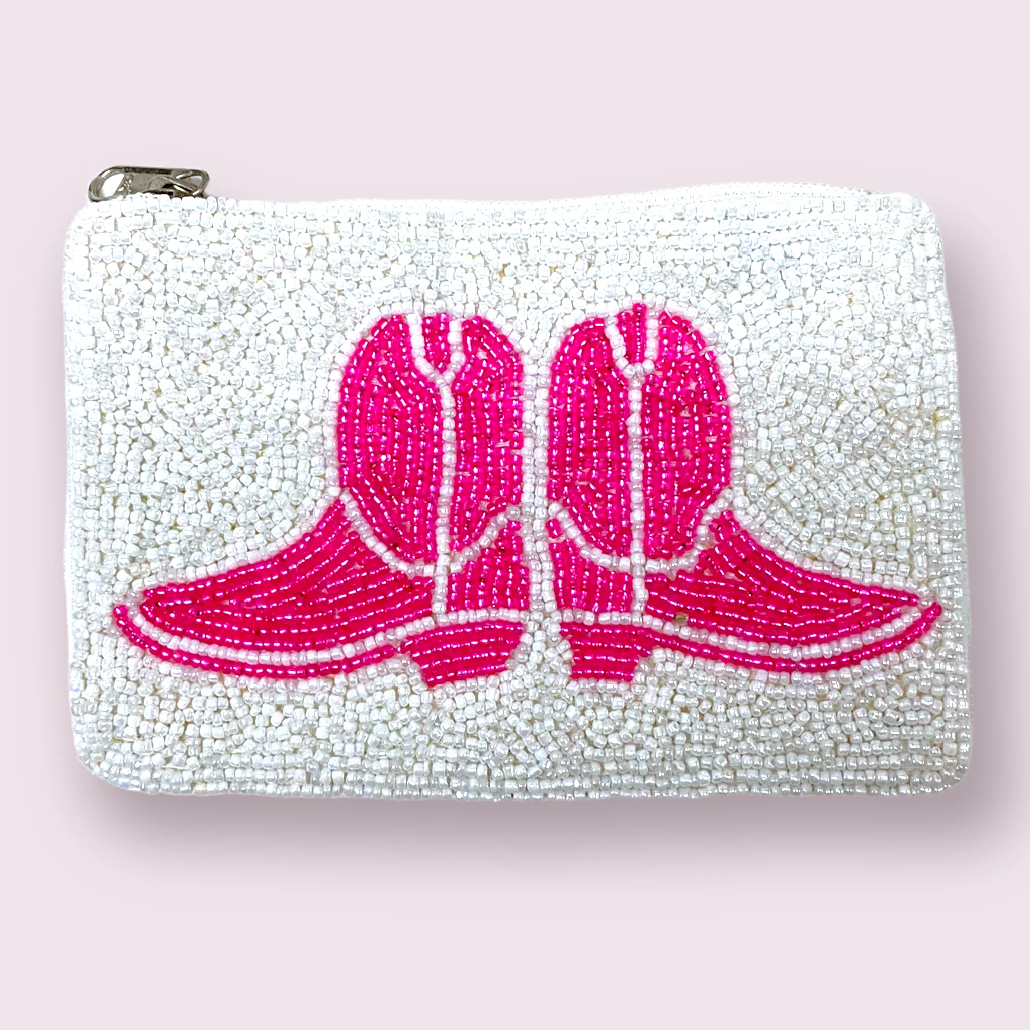 Hot Pink Cowgirl Boots Seed Bead Coin Purse