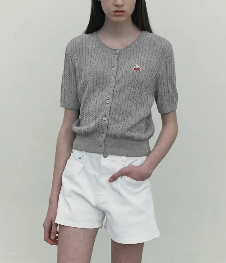 KIRSH  |[ KIRSH ]SMALL CHERRY CABLE CROP SHORT SLEEVE KNIT CARDIGAN